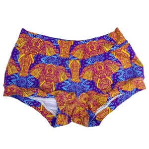 Handmade Mandala Elephant Cheeky Shorts | Boho Yoga & Loungewear | Cotton - XS